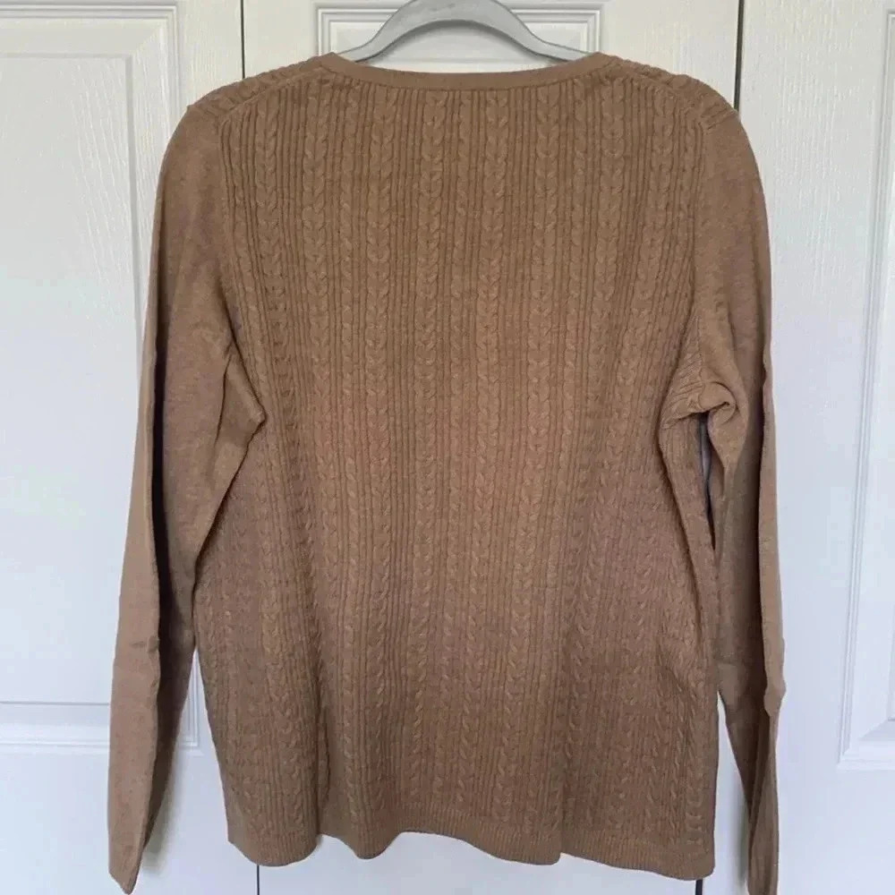 Talbots Camel Cotton V-Neck Sweater - Picture 2 of 5